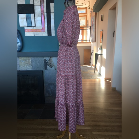 Max Studio Tiered Floral Full Length Dress In Pink Floral Print - Size Small - Picture 3 of 16